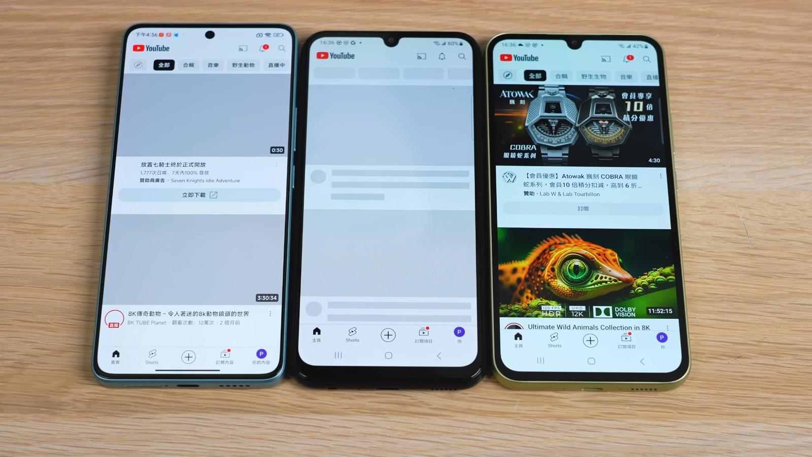 手機評測,Samsung M34 Vs A34 Vs 紅米Note 13 Pro Youtube比較,A34載入最快