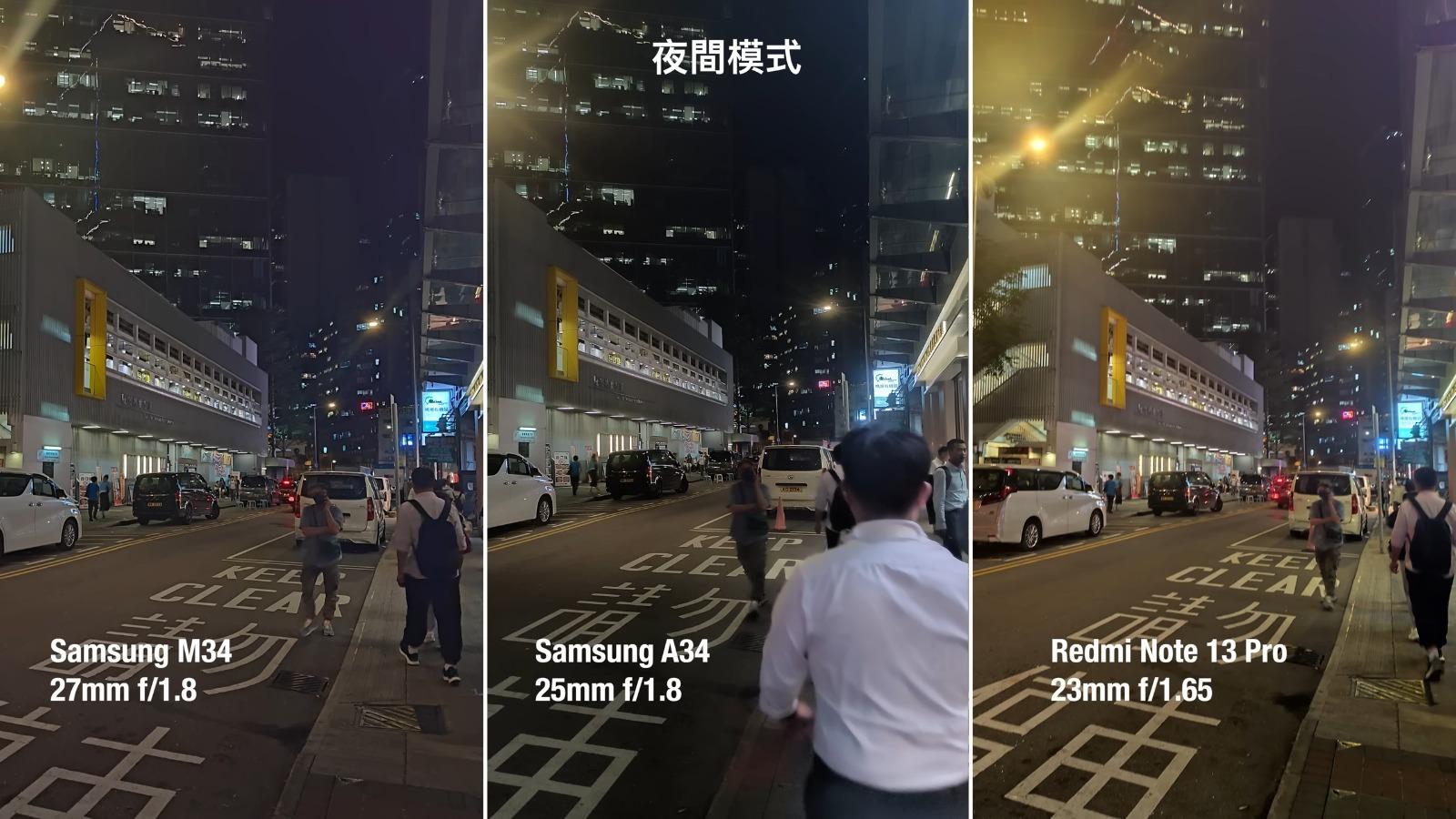 Samsung M34 Vs A34 Vs 紅米Note 13 Pro 夜間模式攝影功能比較難分上下