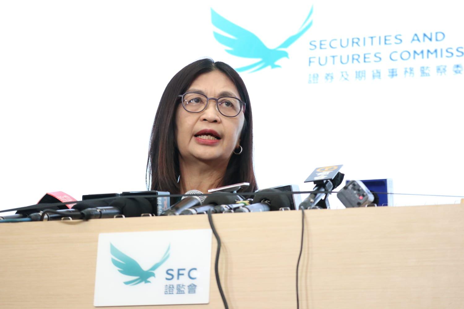 HOUNAX騙案|梁鳳儀:對騙案「零容忍」,重申現行法例證監會無權停止平台運作。(鍾式明攝)