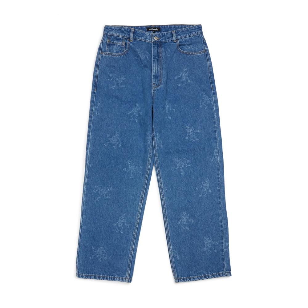 Denim Pants HK$1000|牛仔褲一直是「板仔」最常穿著的褲款之一。MARK GONZALES 2023秋冬系列的直腳剪裁牛仔褲就巧妙運用洗水技術,於面料上營造玩味骷髏骨圖案,體現品牌一直打破常規的設計思維。