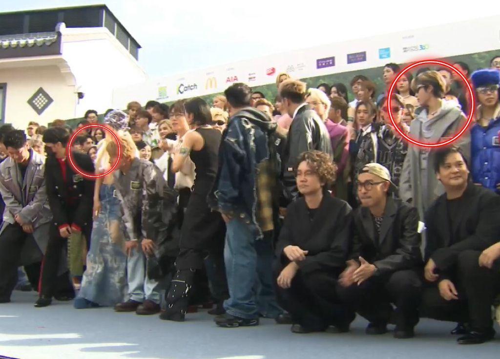 吳啟洋(右圈)與舊愛張天穎(左圈)今日於叱咤記招同場,大合照時保持一定距離。