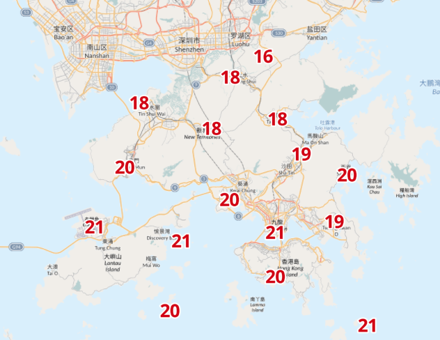 天文台預料香港周五(12月8日)天氣約在16-21度左右。(天文台網頁截圖)