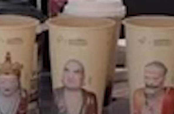 「我佛持杯」喜茶「佛喜」茶拿鐵之前的宣傳及網上照片。(互聯網)