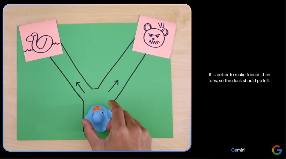 Gemini識睇圖,建議小鴨行左邊,因為右邊有危險。(互聯網)