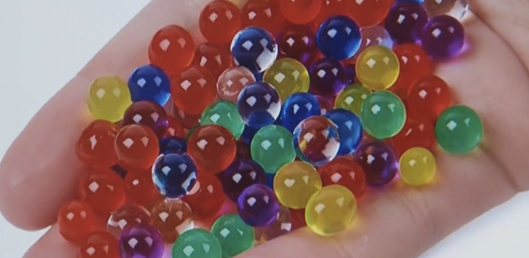 水珠吸水後會發大,色彩斑斕似足啫喱糖。(互聯網)