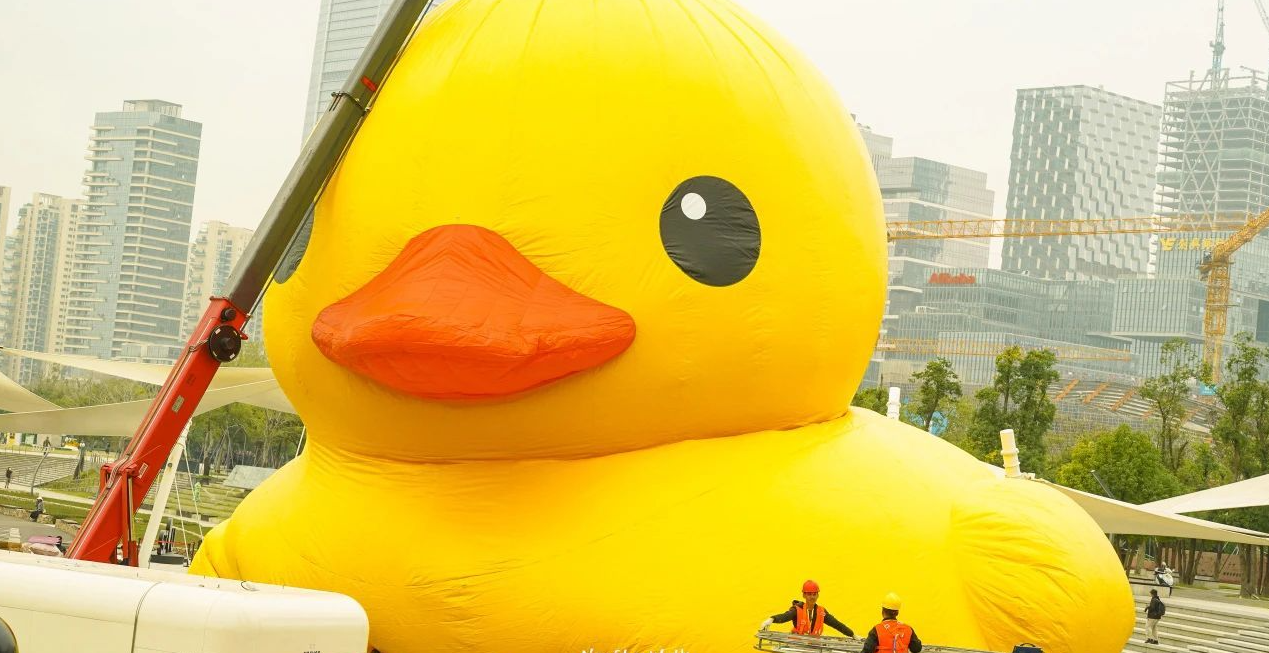 深圳好去處|大黃鴨今「游」入深圳灣 展出至1月20日掀全城打卡熱。(微博圖片)