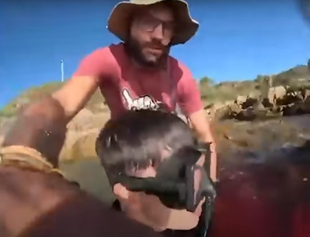 潛水教練Tommaso Agosti發現後,迅速把他拖回岸上,用急救用品幫他止血。 (IG)