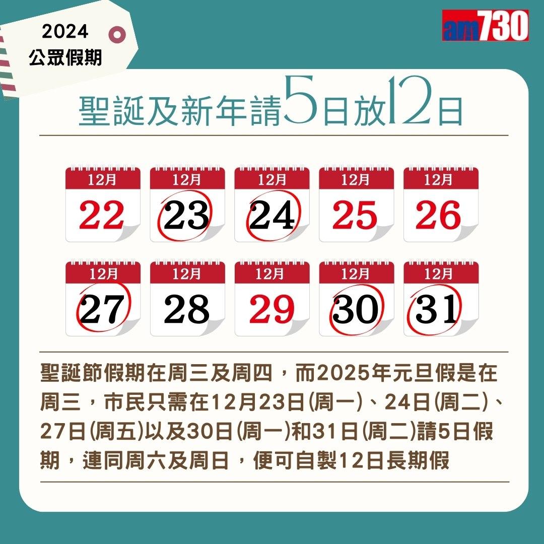 2024公眾假期及2024請假攻略,旅行控注意(am730製圖)