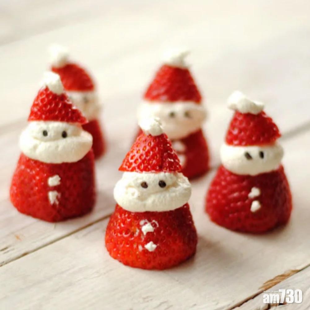 聖誕甜品|聖誕帽雪人,如果不喜歡棉花糖,可以用忌廉代替。