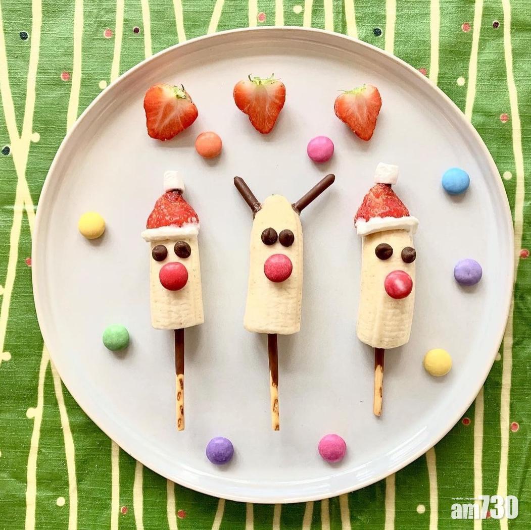 聖誕甜品|香蕉雪人串可以用餅乾代替竹籤。
