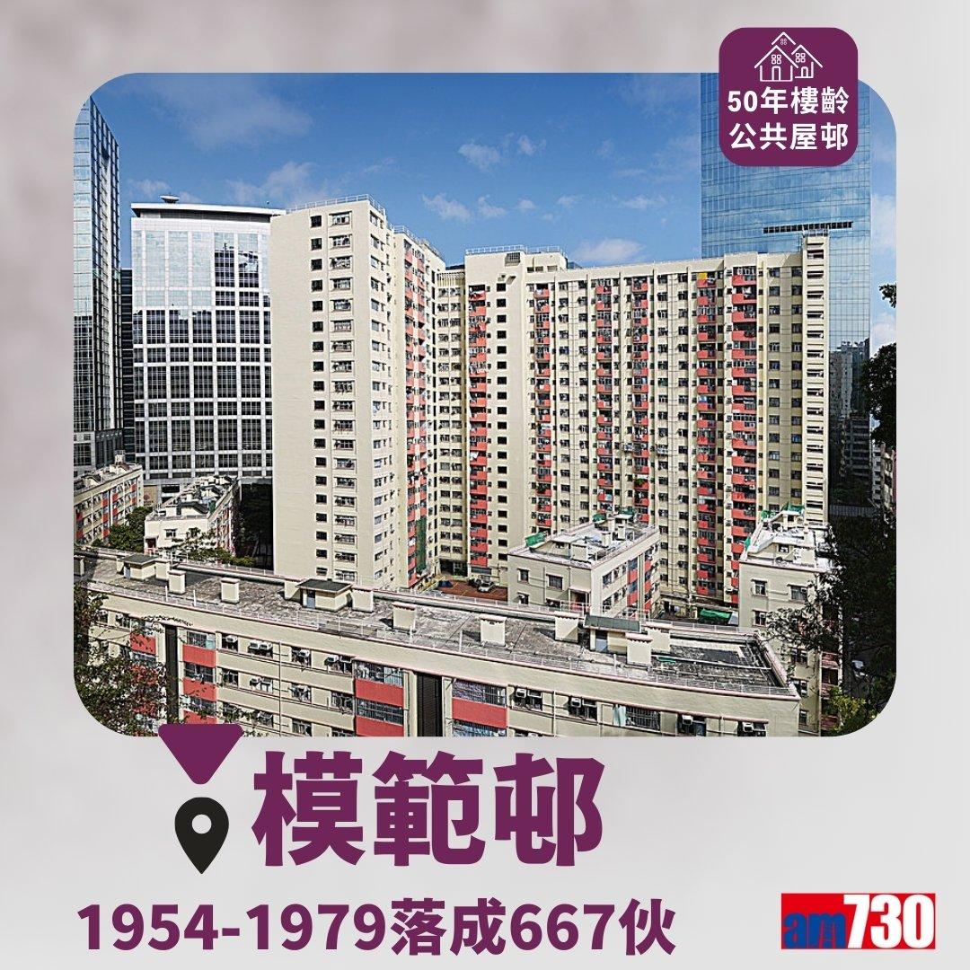 達50年樓齡的香港公共屋邨包括彩虹邨、華富邨、福來邨等(am730製圖)