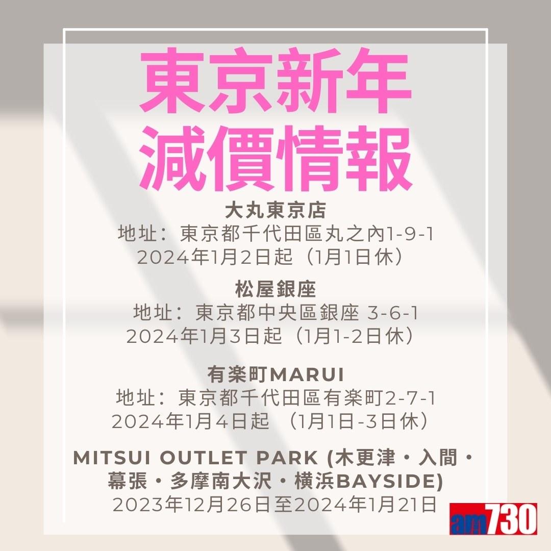 東京/大阪-新年減價情報(am730製圖)