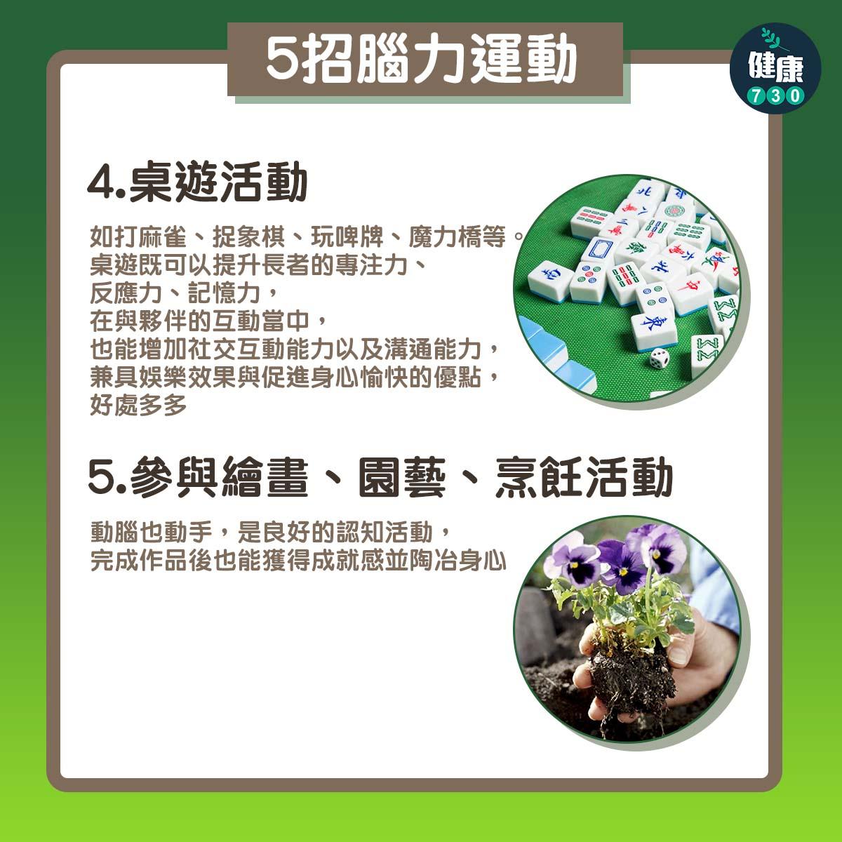 預防失智,打麻雀等5招腦力運動(am730製圖)