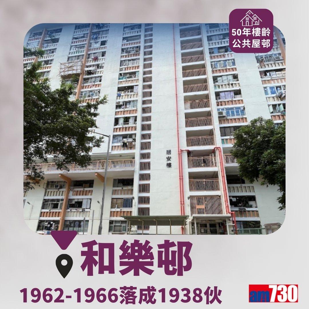 達50年樓齡的香港公共屋邨包括彩虹邨、華富邨、福來邨等(am730製圖)