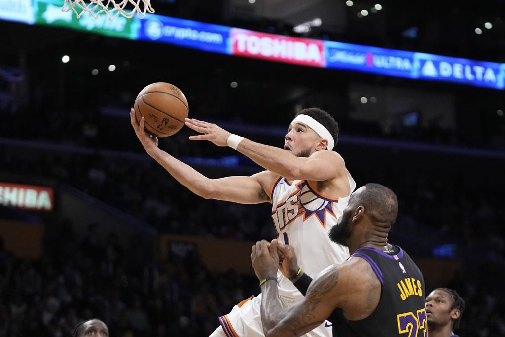 湖人季中錦標賽106:103擊敗太陽。(美聯社)