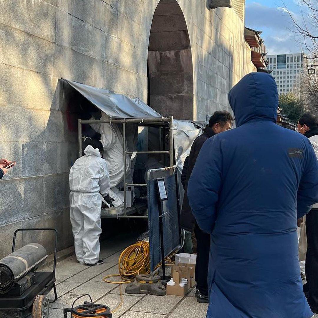 南韓文化古蹟、具有約600年歷史的景福宮外牆連續兩天遭人塗鴉破壞