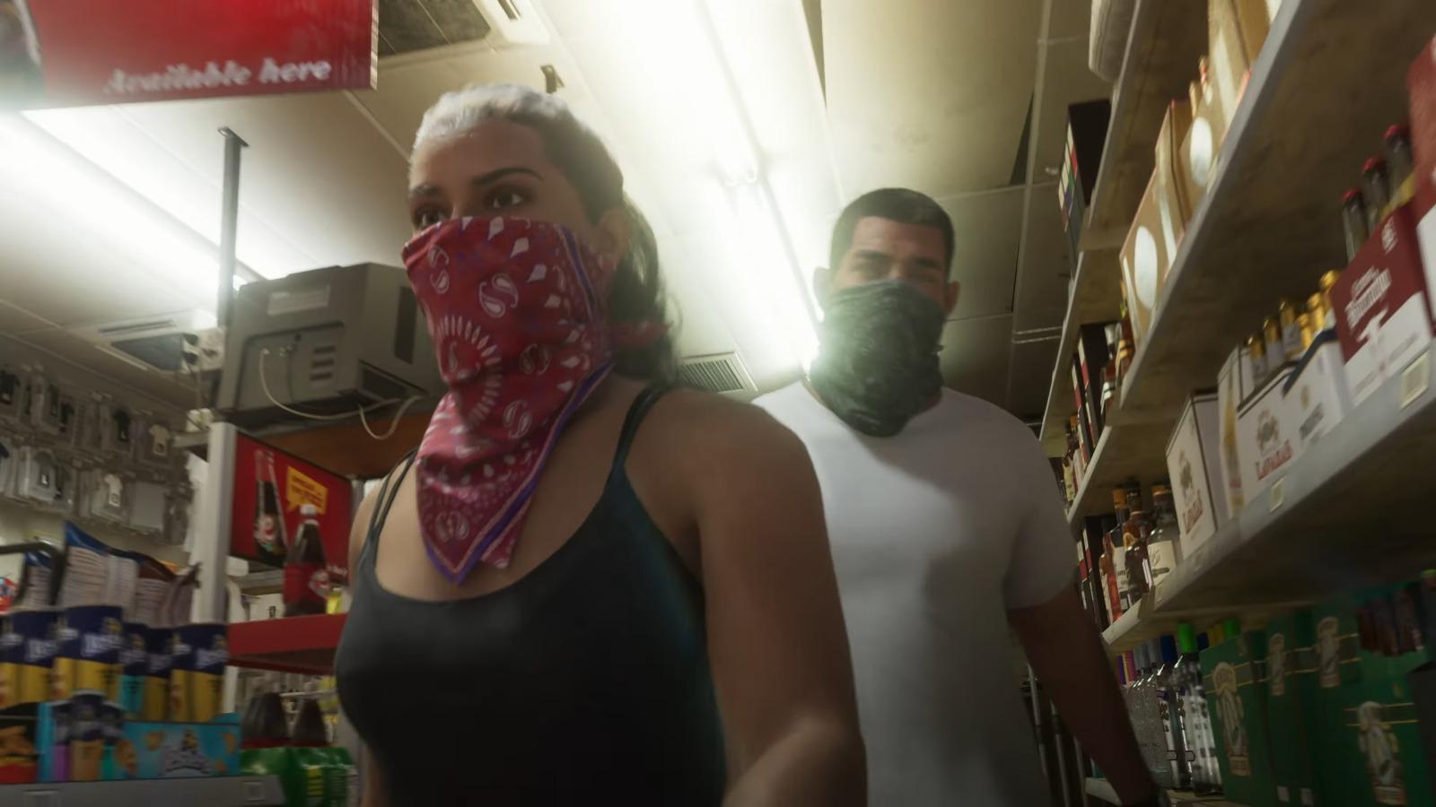 GTA6一男一女主角分別是Lucia及Jason(GTA6預告片截圖)