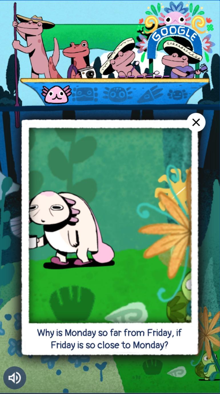 Google小遊戲 2.索奇米爾科湖,玩家會收到有關蠑螈的冷知識