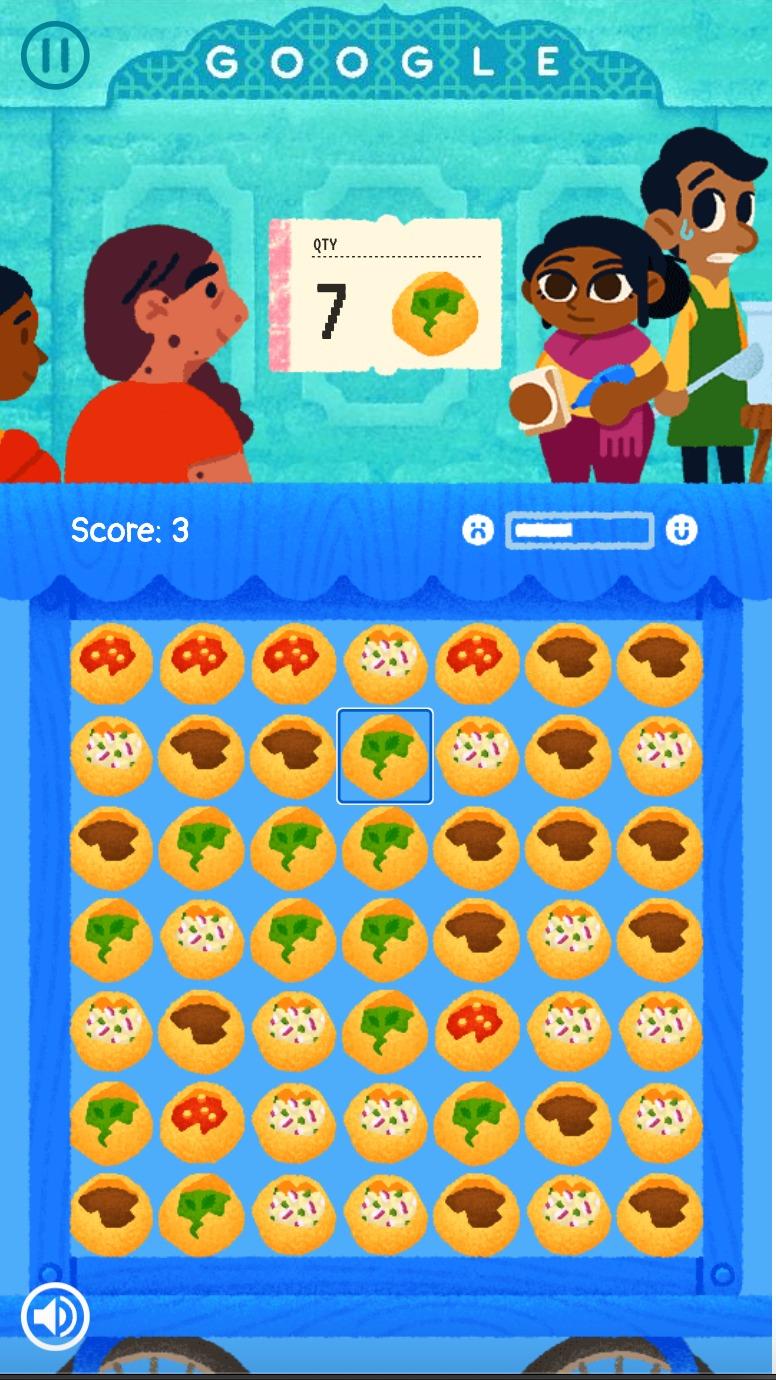 Google小遊戲 3.印度街頭小食—Pani Puri 玩家可獲得最後分數與朋友鬥高分