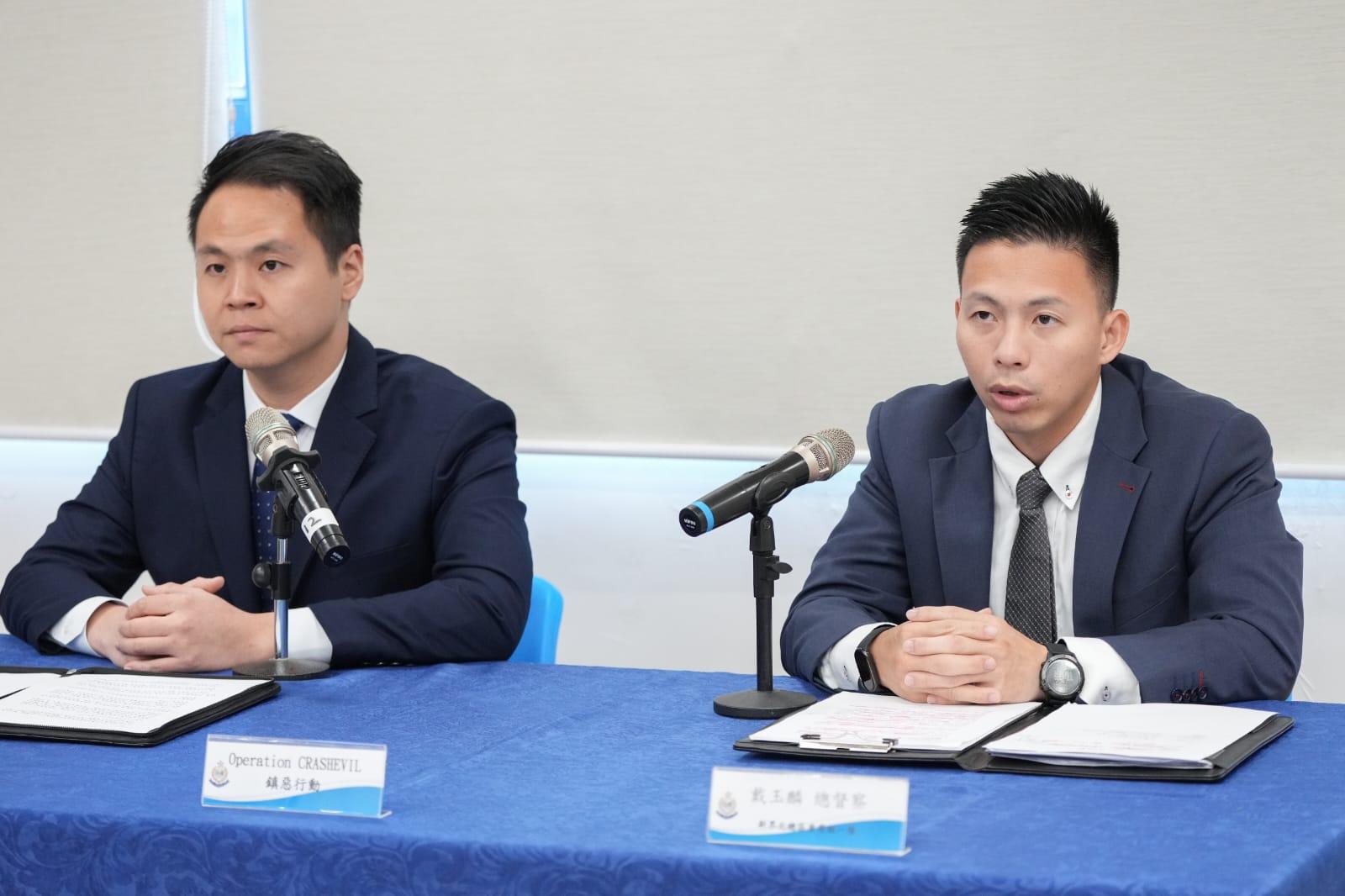 新界北總區刑事部總督察戴玉麟(右)和高級督察李家榮(左)。(李睿哲攝)