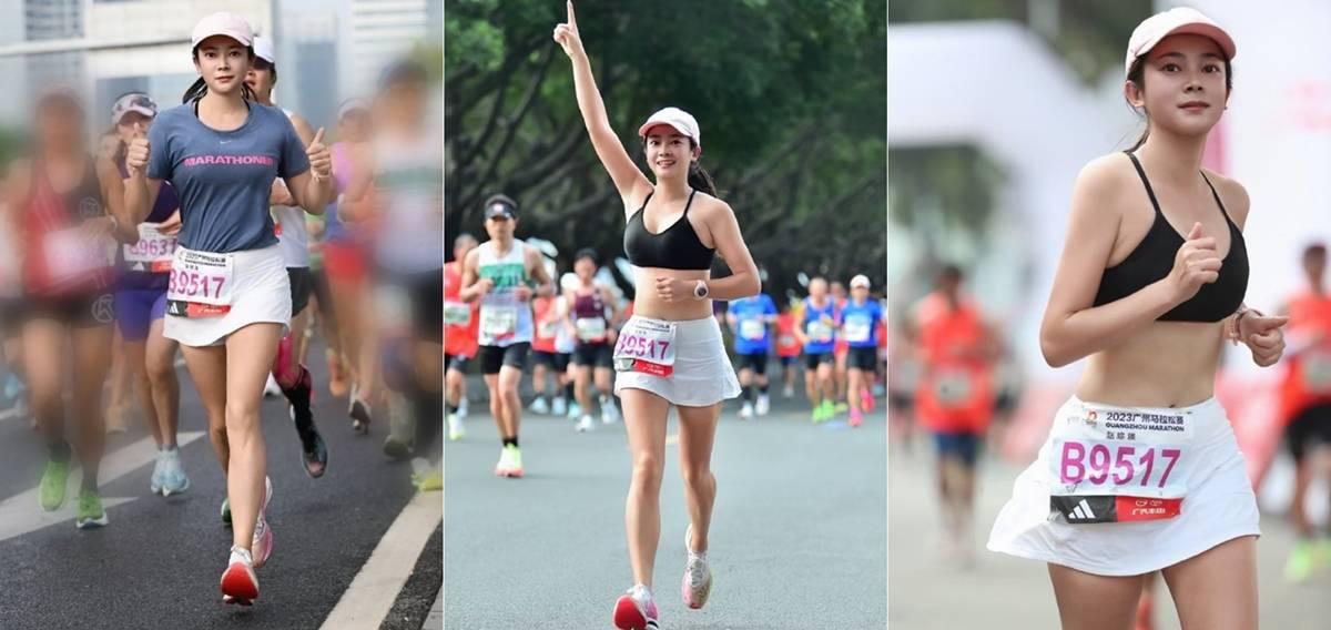 廣州馬拉松,內地「美女跑手」修圖後樣子(微博圖片)
