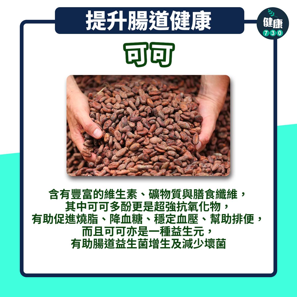 提升腸道健康超級食物,包括泡菜、薑、黑蒜頭、可可等(am730製圖)