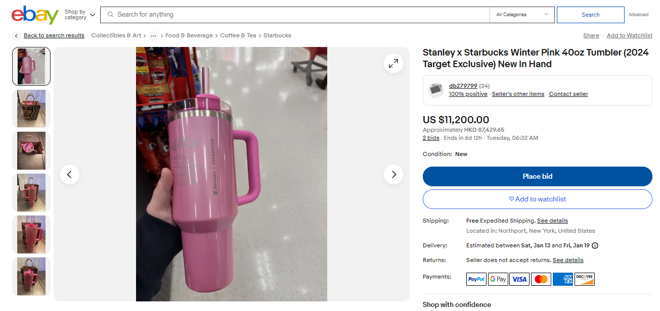 在ebay放售的其中一隻Winter Pink炒至1.12萬美元,但相信是惡搞居多。(互聯網)