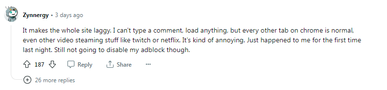 網民表明不會停用Adblock。(網頁截圖)
