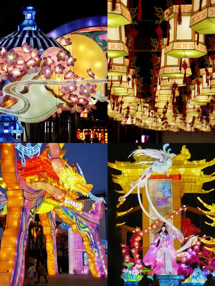 今年的婺女洲徽韻燈會已於除夕正式亮燈,造型各異的花燈遍布古鎮,張燈結彩,盡顯國風雅韻。(圖片來源:婺女洲度假區@小紅書)