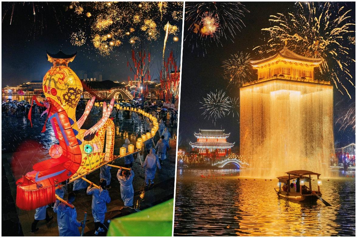 每逢春節期間,位於江西婺源的婺女洲景區都會上演不同類型的精彩民俗活動,流光溢彩,美不勝收。(網上圖片)