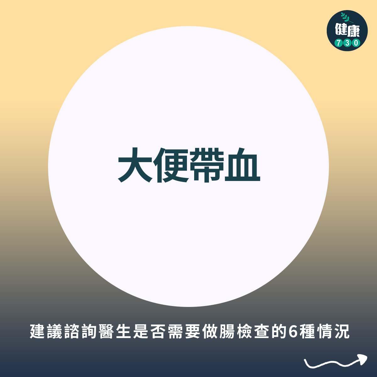 建議諮詢醫生是否需要做腸檢查的6種情況,包括大便帶血及便秘。(am730製圖)