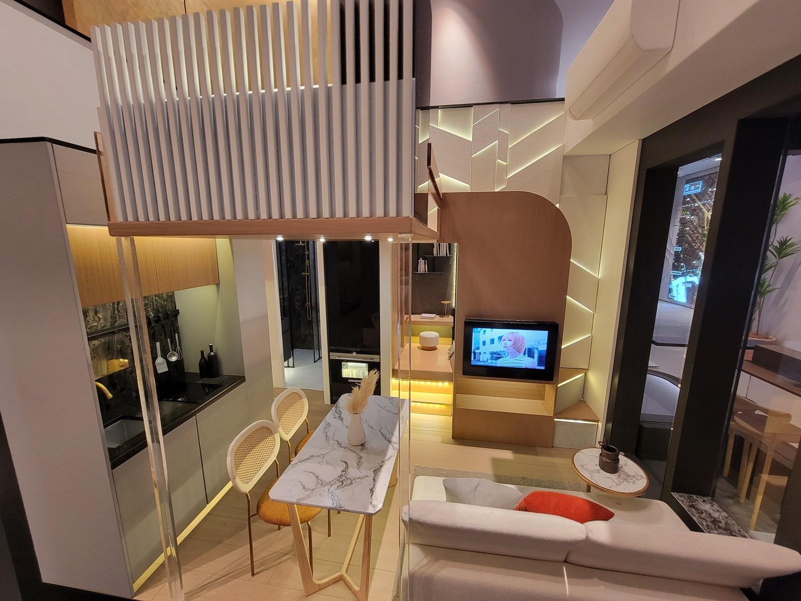 Elize PARK示範單位|淺木色及米白色為主調 一房連裝修特設360度旋轉電視架(多圖有片)|旺角新盤