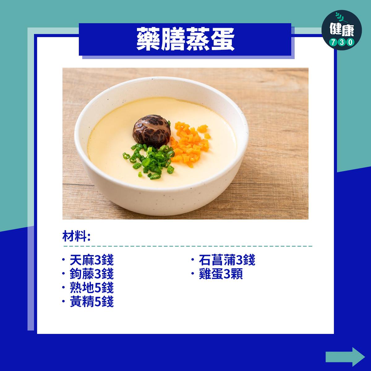 柏金遜症食療,包括藥膳蒸蛋及水果穀物乳酪(am730製圖)