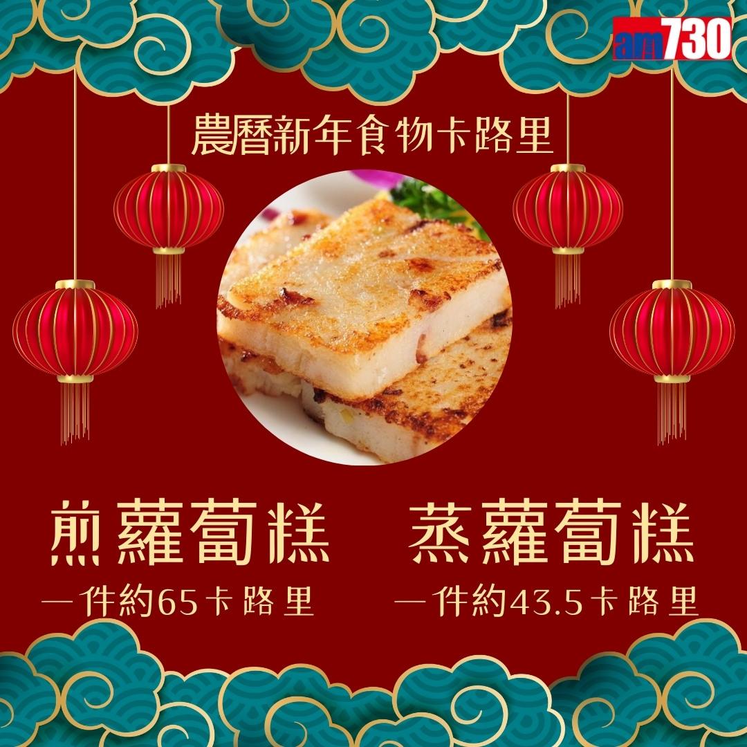 農曆新年食物,年糕、蘿蔔糕、湯圓、黃金糕邊款卡路里最高?(am730製圖)