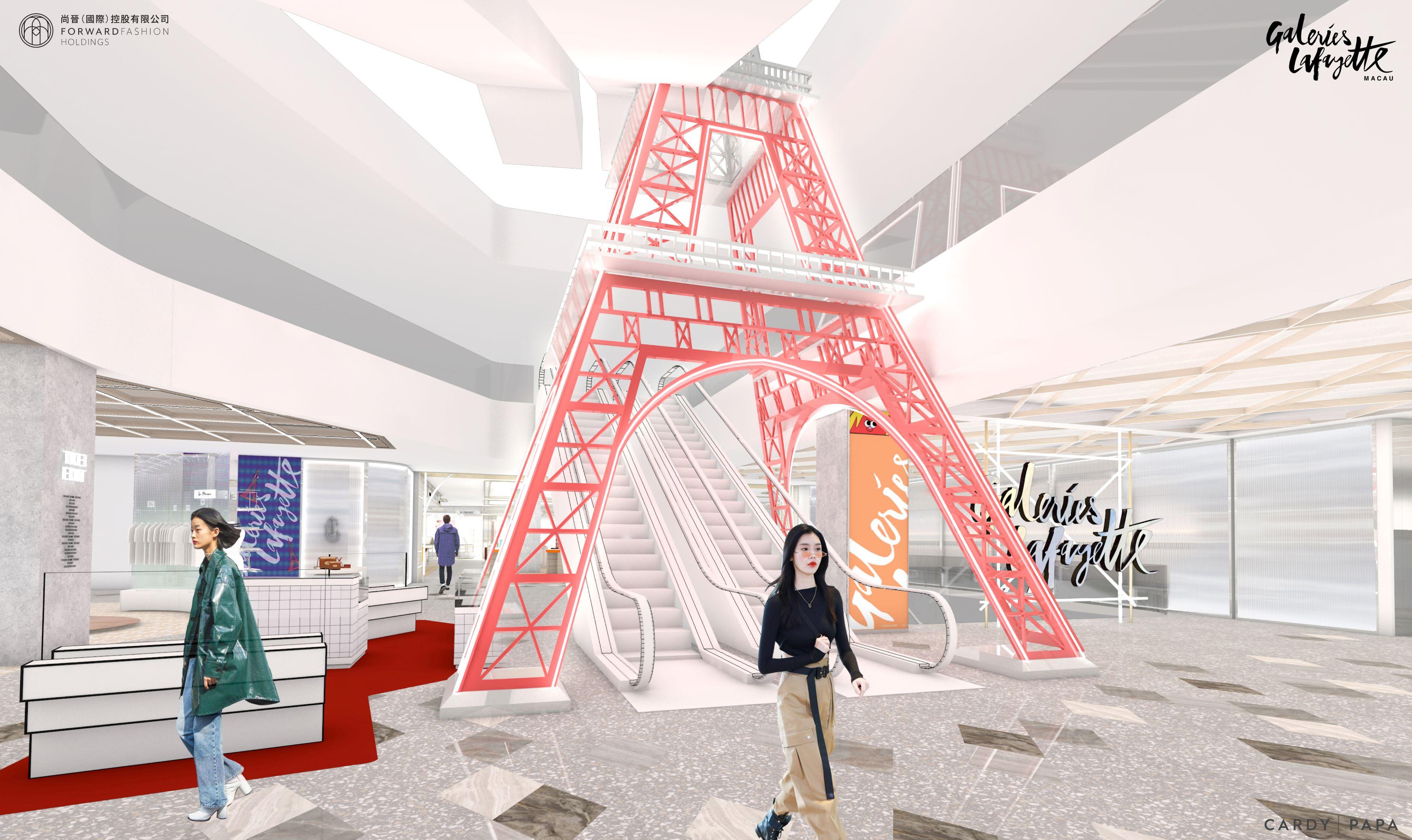 澳門老佛爺百貨更設 7 米高室內巨型巴黎鐵塔亮燈藝術裝置