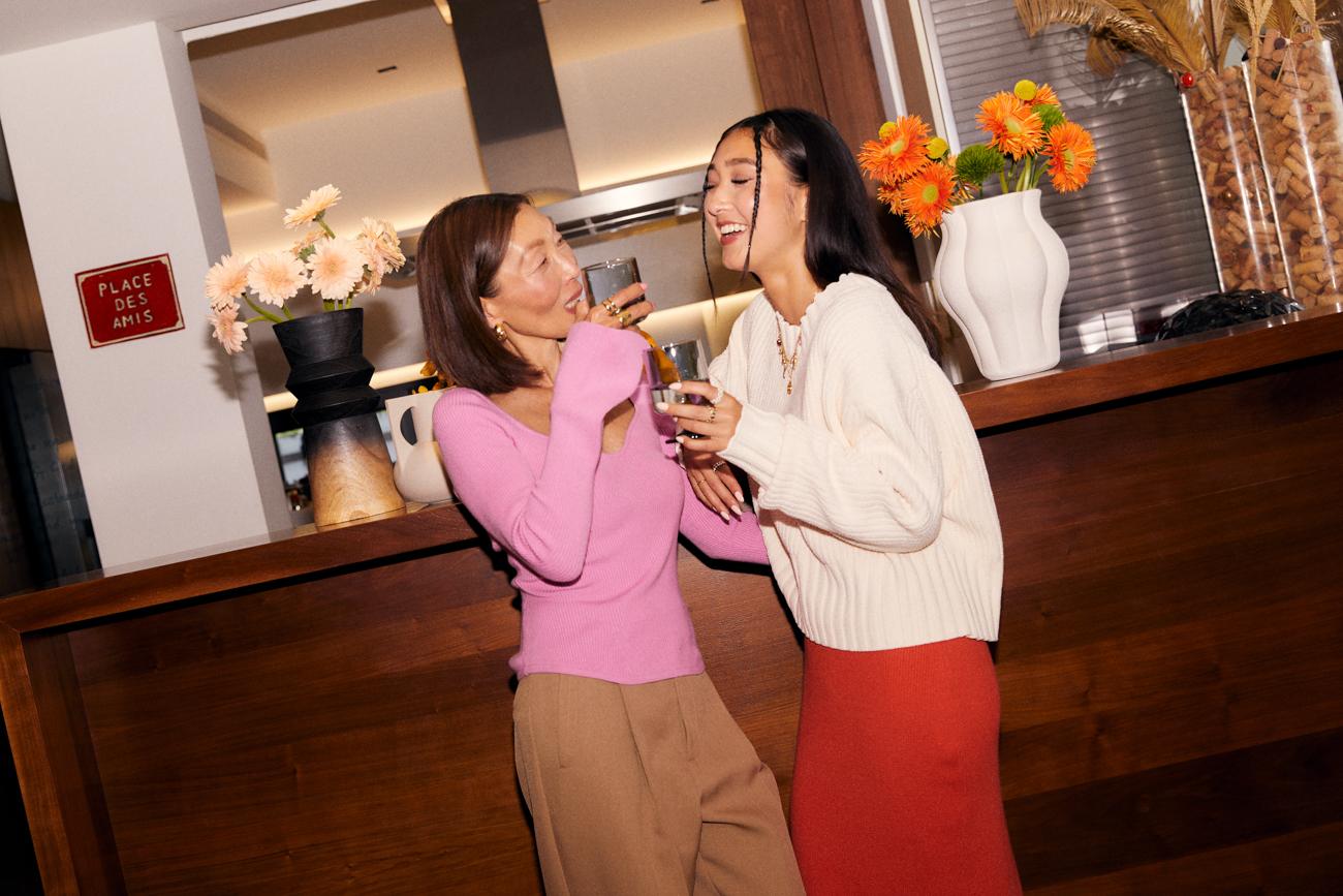 Holly Sweetheart Knit Top (Pink), Rasha Mid Waist Tailored Straight Leg Pants (Tan),Vidya Crop Knit Sweater (Cream), Veera Knit Column Midaxi Dress (Vermillion)