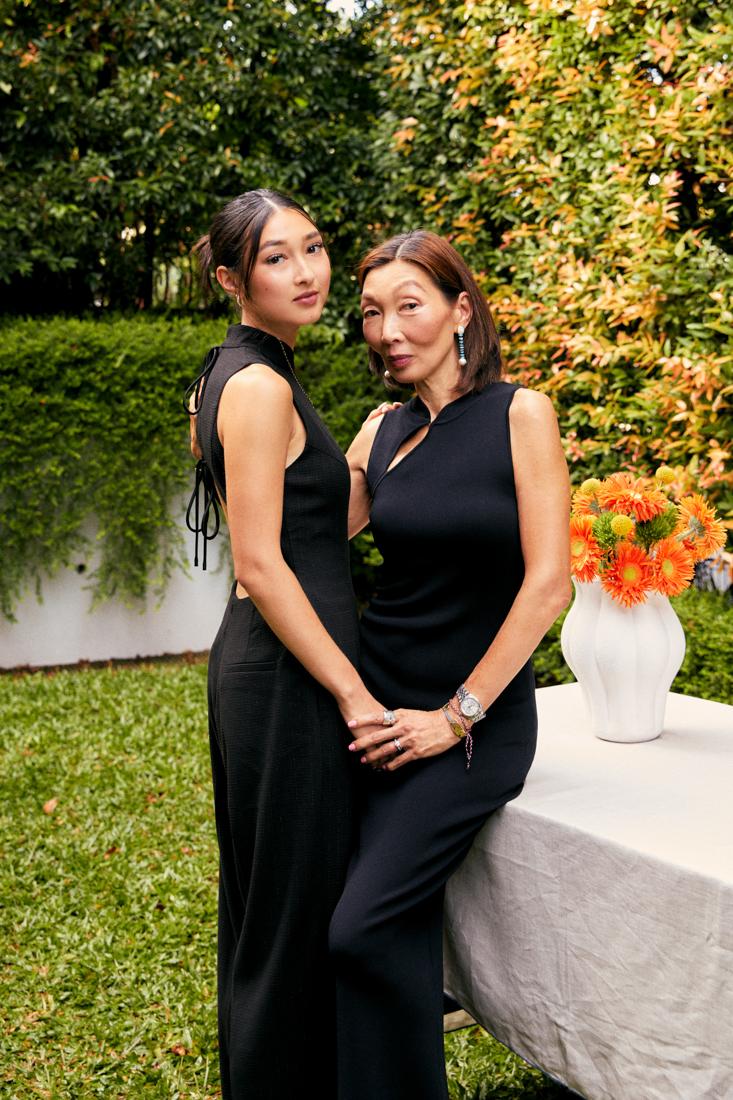 Mina Padded Tweed Mandarin Collar Jumpsuit (Black), Mira Knit Midi Dress (Black)