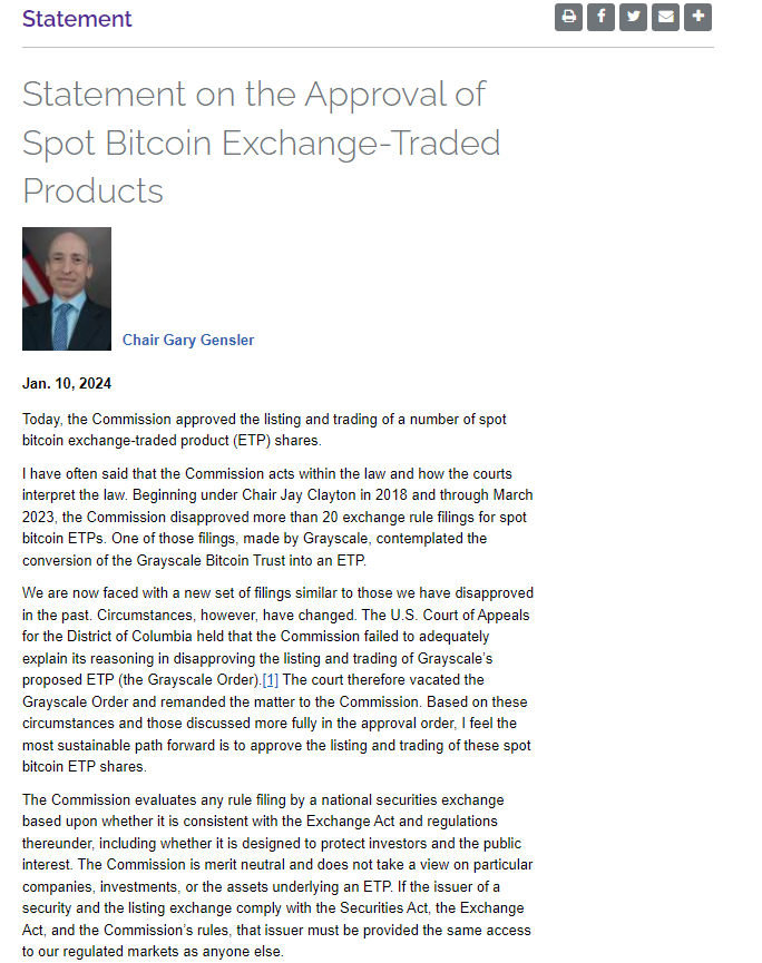 Bitcoin|SEC批准11隻現貨比特幣ETF上市。