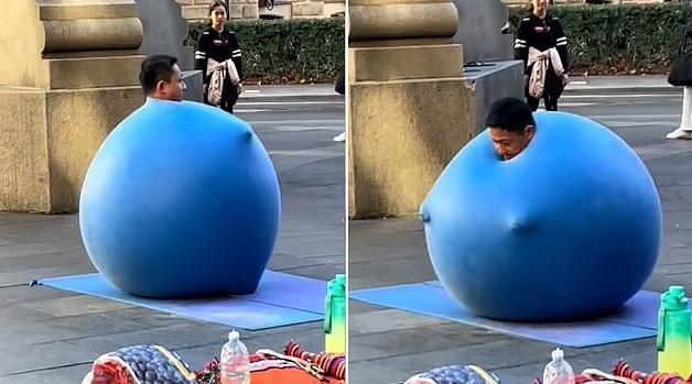 Vincent Huang在澳洲街頭做氣球表演。(互聯網)