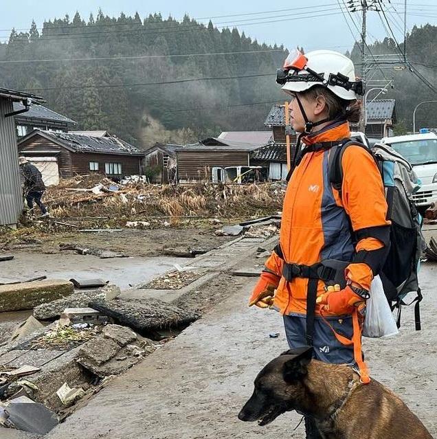 愛知縣豐橋市搜救犬隊投入救災。(互聯網)