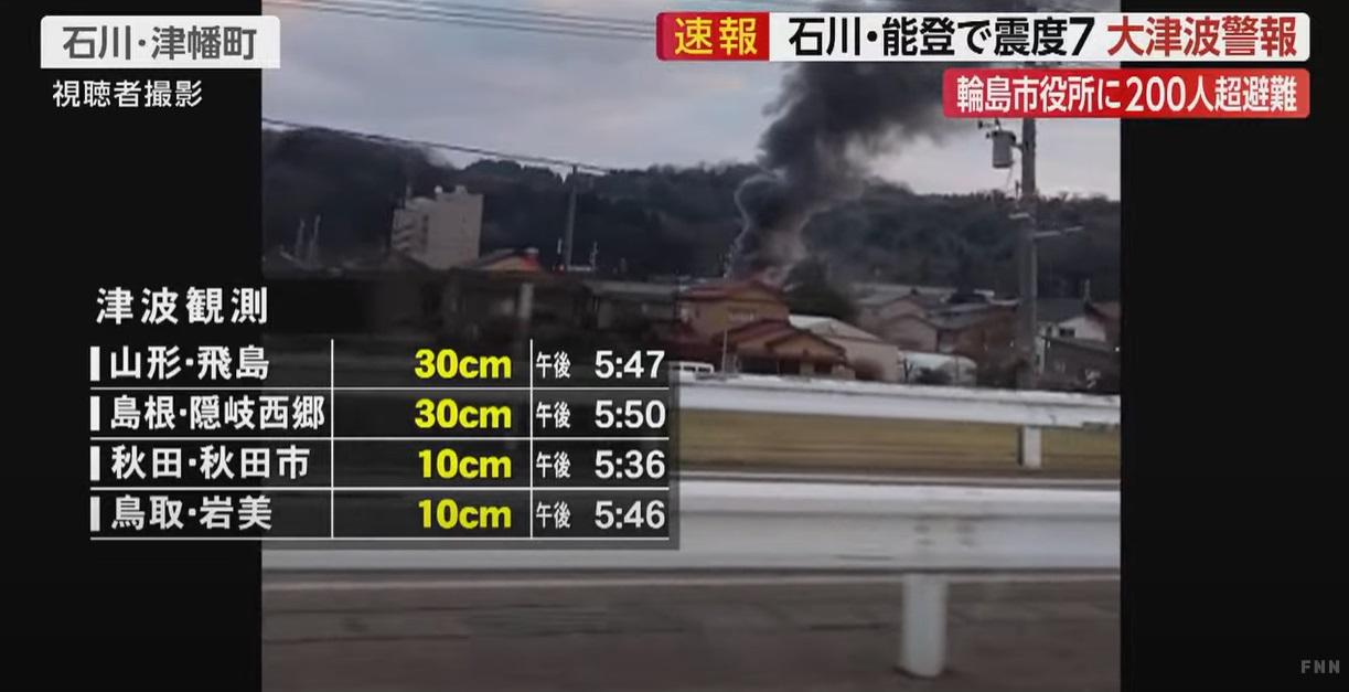 石川縣津幡町一處房屋起火冒煙。(互聯網)
