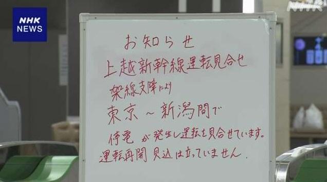 新潟站列車停駛告示。(互聯網)