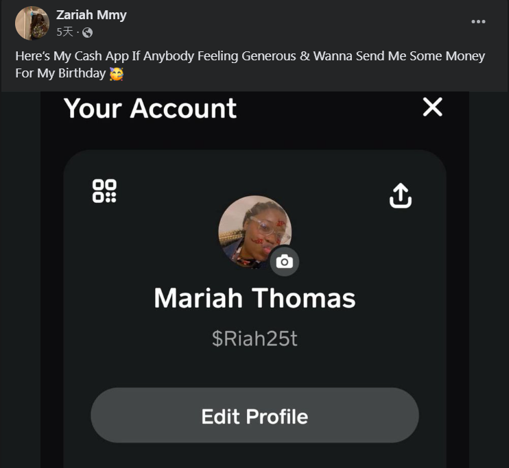 湯馬絲在案發前呼籲人們捐錢給她慶生。(互聯網)