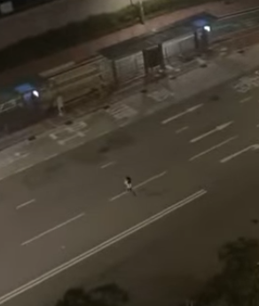 女方突情緒激動,跑出馬路橫越4條行車線到一巴士站,脫下鞋子及長褲丟在地上,然後再次走出馬路,邊走邊脫下白衣短袖上衣至半裸,只餘下內褲。(網上影片)