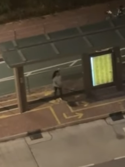 女方突情緒激動,跑出馬路橫越4條行車線到一巴士站,脫下鞋子及長褲丟在地上,然後再次走出馬路,邊走邊脫下白衣短袖上衣至半裸,只餘下內褲。(網上影片)