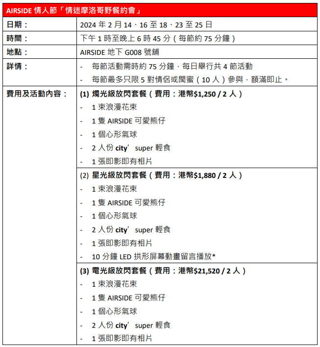 AIRSIDE 情人節「情迷摩洛哥野餐約會」