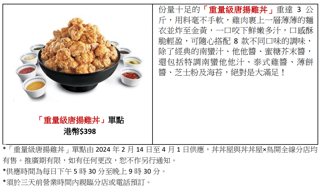 重量級唐揚雞丼|$398