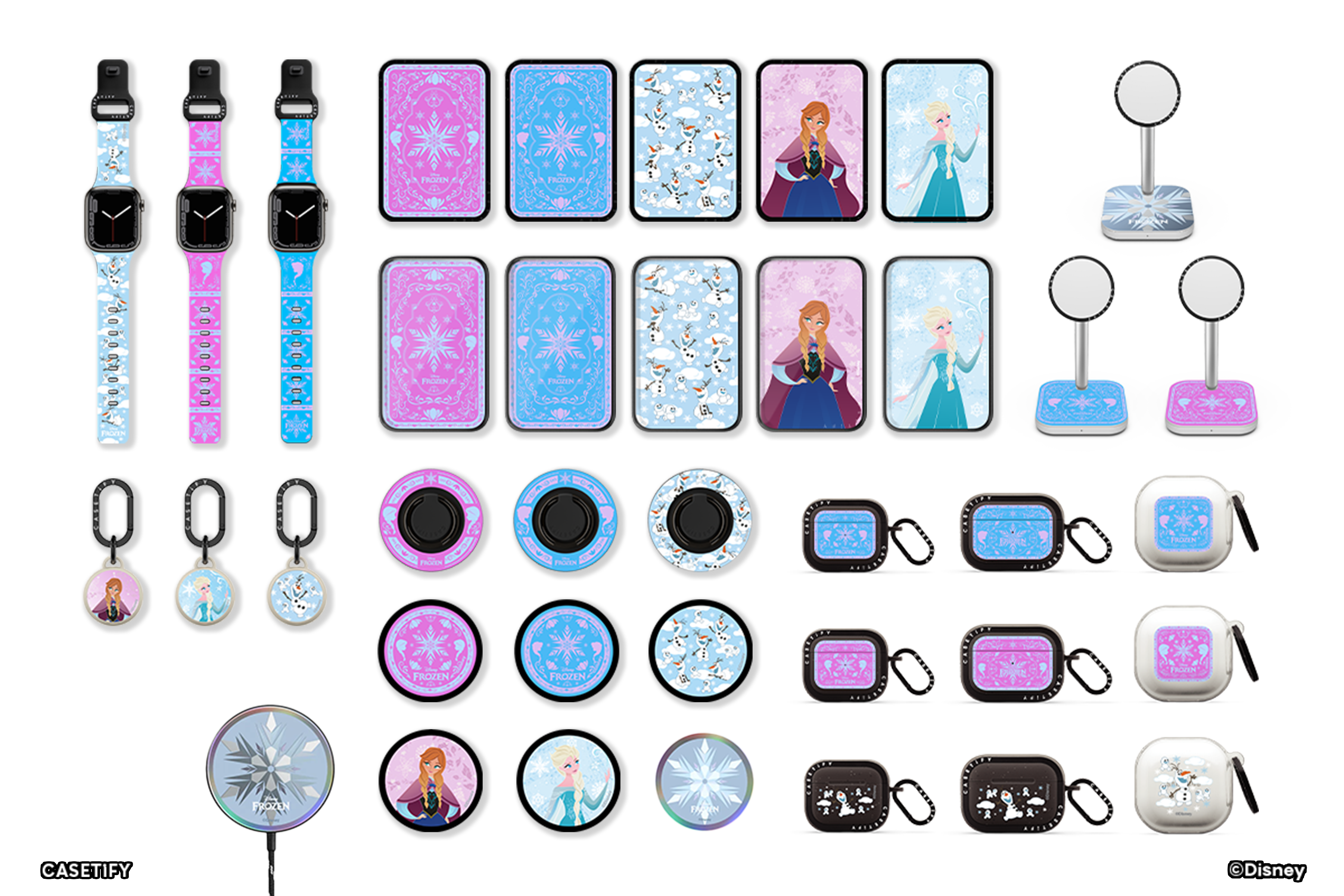 CASETiFY Frozen聯乘 Elsa、Anna、小白手機殼、手機繩、 MagSafe無線充電器、手機支架等配件施展冰雪魔法