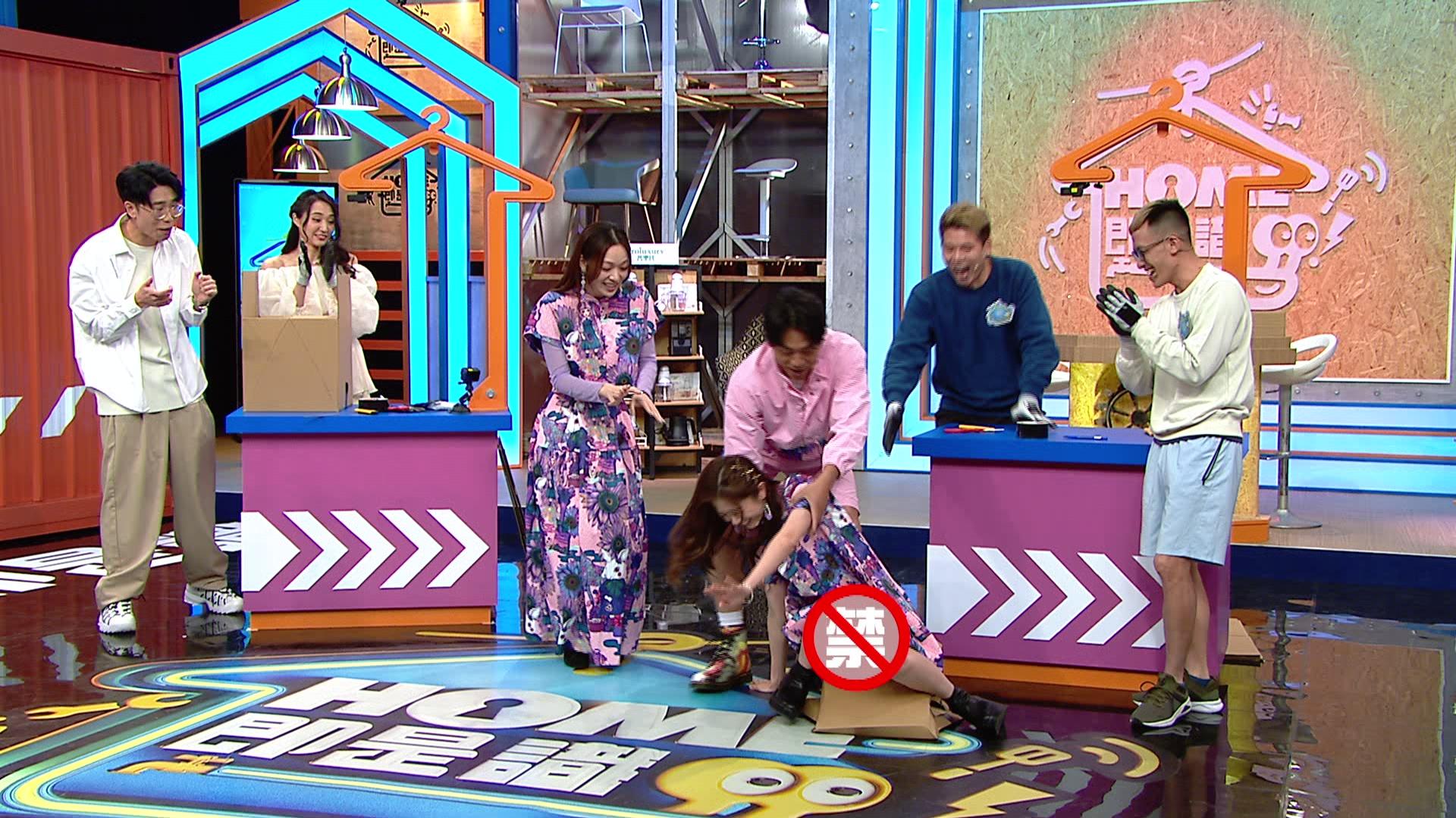 倪嘉雯在紙皮椅子上竟做起「體操」,最終意外走光。