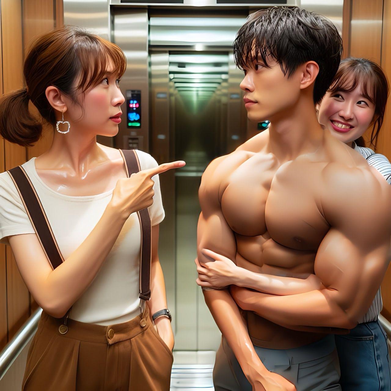 一名女子要進電梯時,竟然看到有一對情侶在內激情互動。(示意圖,中天AI生成)